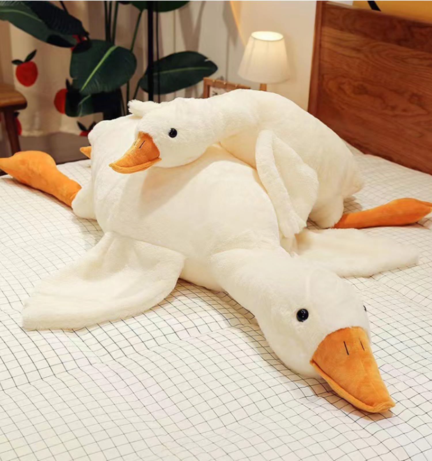 Bacmaze Goose Stuffed Animal Plush Pillow Big Duck Plushies Doll Cute Toy Goose Plush Xmas Gifts 20' (51.2Inch, White Goose)